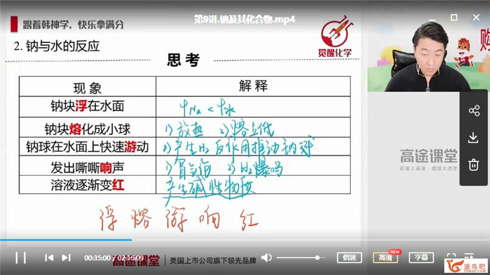 GT课堂 韩逸伦 2019年 高一化学秋季系统班（视频+讲义）课程视频百度云下载